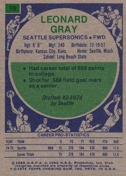 1975-76 Topps Leonard Gray #78 card back image
