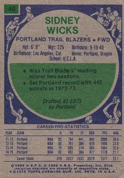 1975-76 Topps Sidney Wicks #40 card back image