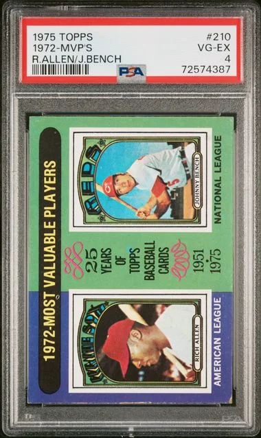 1975 Topps 1972-Mvp's Rich Allen/Johnny Bench #210 card image
