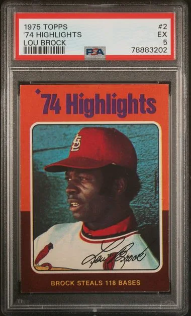 1975 Topps '74 Highlights Lou Brock #2 card image