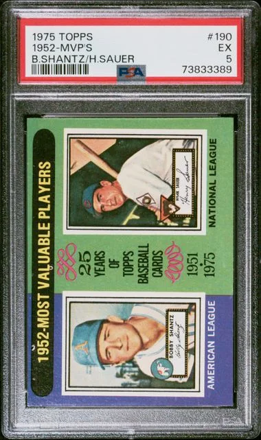 1975 Topps Bobby Shantz/Hank Sauer 1952 MVPs #190 card image