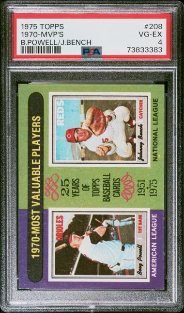 1975 Topps Boog Powell/Johnny Bench 1970 MVPs #208 card image