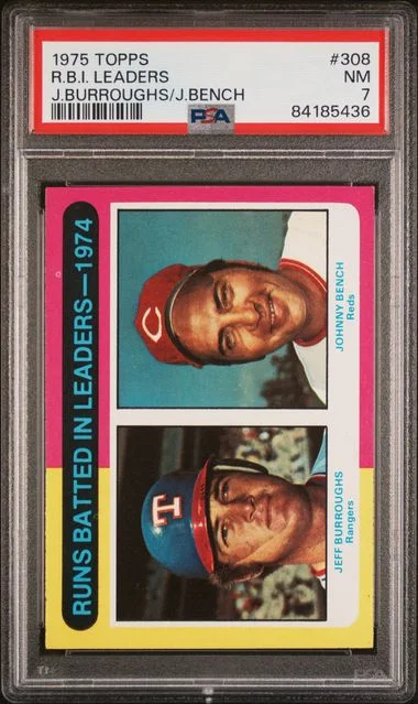 1975 Topps Jeff Burroughs/Johnny Bench R.B.I. Leaders #308 card image