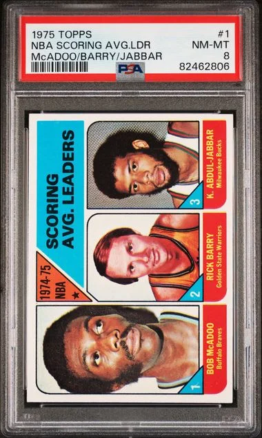 1975 Topps Mcadoo/Barry/Jabbar NBA Scoring Avg.Ldr #1 card image