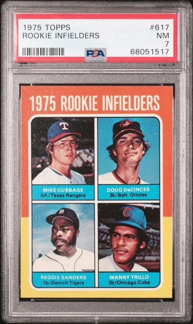 1975 Topps M.Cubbage/D.DeCines/R.Sanders/M.Trillo Infielders #617 card image