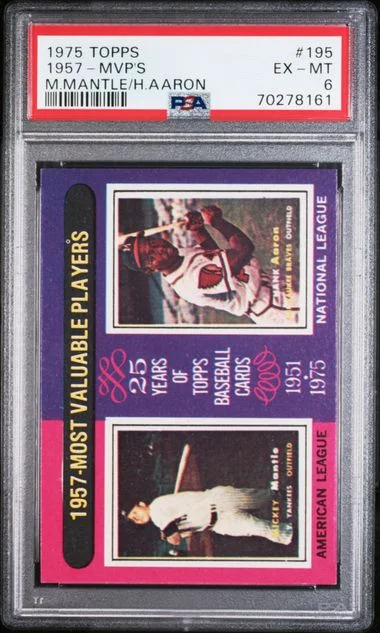 1975 Topps Mickey Mantle/Hank Aaron 1957 MVPs #195 card image