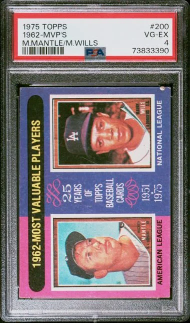 1975 Topps Mickey Mantle/Maury Wills 1962 MVPs #200 card image