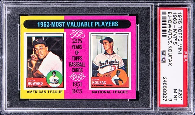 1975 Topps Mini E.Howard/S.Koufax 1963 MVP's #201 card image