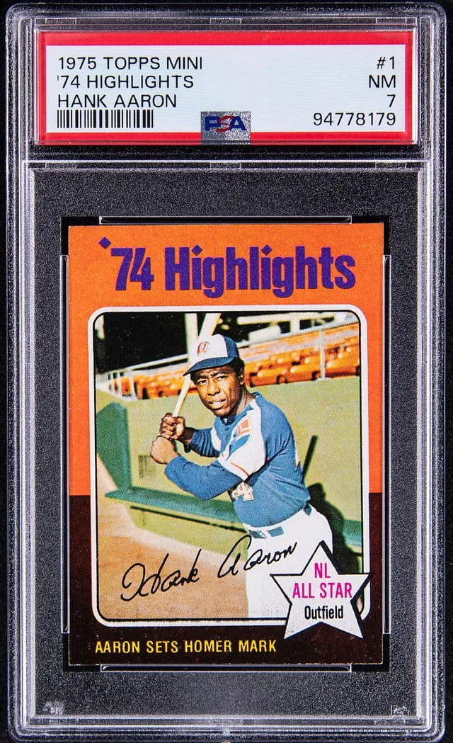 1975 Topps Mini Hank Aaron 74 Highlights #1 card image