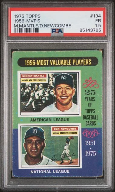 1975 Topps Mini M.Mantle/D.Newcombe 1956-MVP's #194 card image
