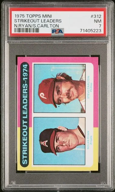 1975 Topps Mini Nolan Ryan/Steve Carlton Strikeout Leaders #312 card image