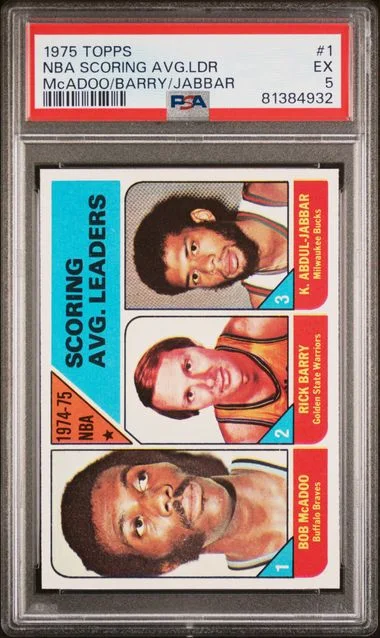 1975 Topps NBA Scoring Avg.Ldr Mcadoo/Barry/Jabbar #1 card image