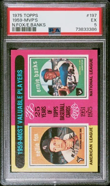 1975 Topps Nellie Fox/Ernie Banks 1959 MVPs #197 card image