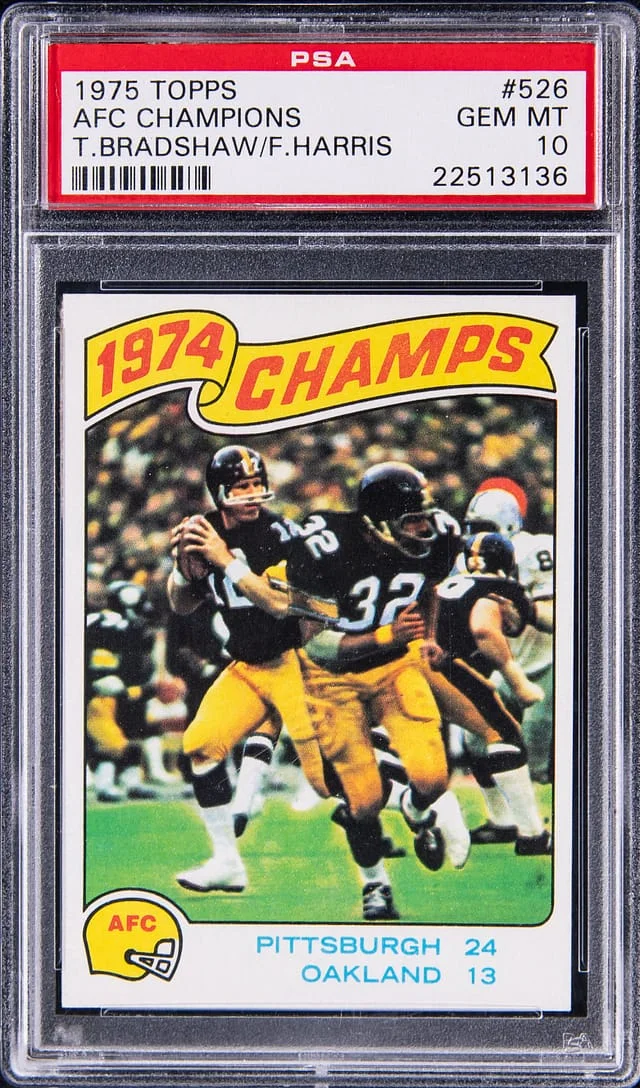 1975 Topps Terry Bradshaw/Franco Harris AFC Champions #526 card image