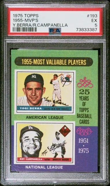 1975 Topps Yogi Berra/Roy Campanella 1955 MVPs #193 card image