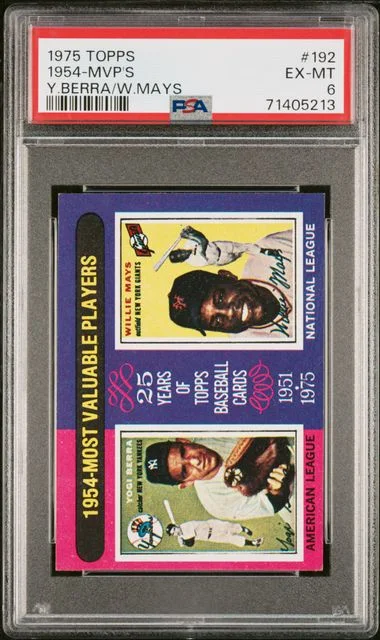 1975 Topps Yogi Berra/Willie Mays 1954 MVPs #192 card image