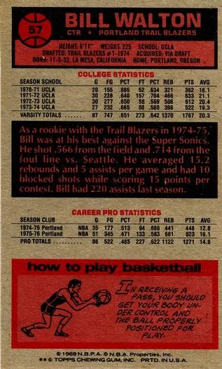 1976-77 Topps Bill Walton #57 card back image
