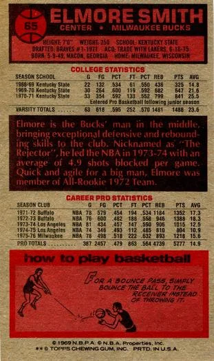 1976-77 Topps Elmore Smith #65 card back image