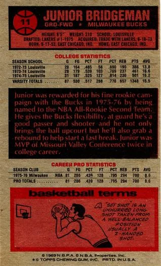 1976-77 Topps Junior Bridgeman #11 card back image