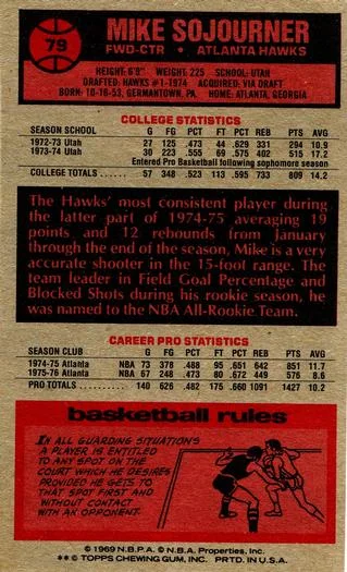 1976-77 Topps Mike Sojourner #79 card back image