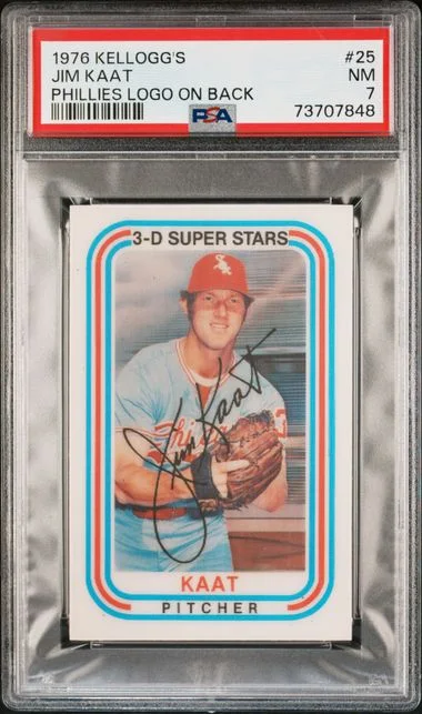 1976 Kellogg's Jim Kaat, Phillies Logo On Back #25 card image
