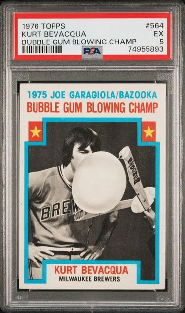 1976 Topps Kurt Bevacqua Bubble Gum Blowing Champ #564 card image