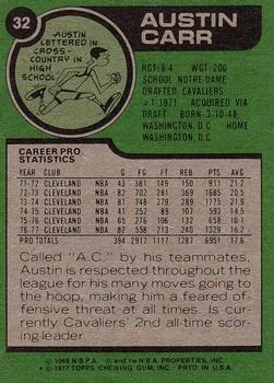 1977-78 Topps Austin Carr #32 card back image