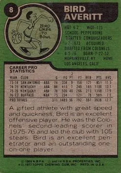 1977-78 Topps Bird Averitt #8 card back image