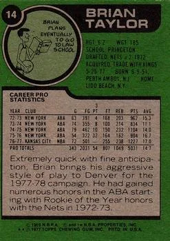 1977-78 Topps Brian Taylor #14 card back image