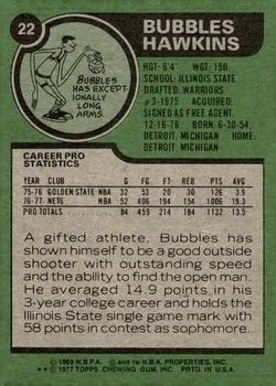 1977-78 Topps Bubbles Hawkins #22 card back image