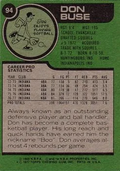 1977-78 Topps Don Buse #94 card back image
