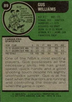 1977-78 Topps Gus Williams #89 card back image