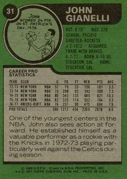 1977-78 Topps John Gianelli #31 card back image