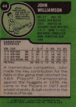 1977-78 Topps John Williamson #44 card back image