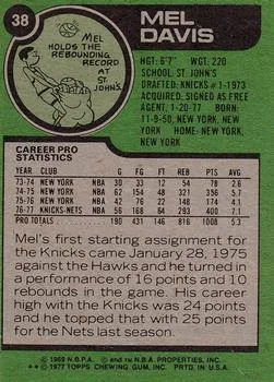 1977-78 Topps Mel Davis #38 card back image