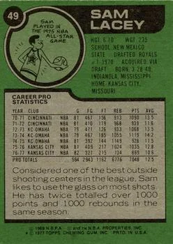 1977-78 Topps Sam Lacey #49 card back image