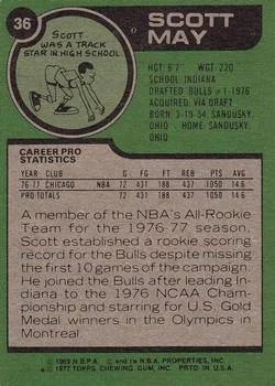 1977-78 Topps Scott May #36 card back image