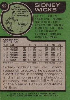 1977-78 Topps Sidney Wicks #52 card back image