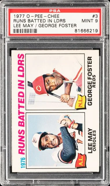 1977 O-Pee-Chee L.May/G.Foster Runs Batted In Ldrs #3 card image
