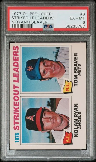 1977 O-Pee-Chee Nolan Ryan/Tom Seaver Strikeout Leaders #6 card image
