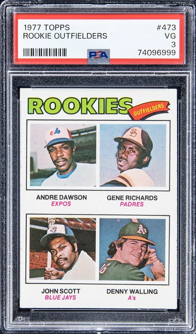 1977 Topps Andre Dawson, Gene Richards, John Scott, Denny Walling Outfielders #473 card image
