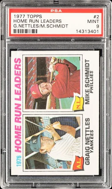 1977 Topps G.Nettles/M.Schmidt Home Run Leaders #2 card image