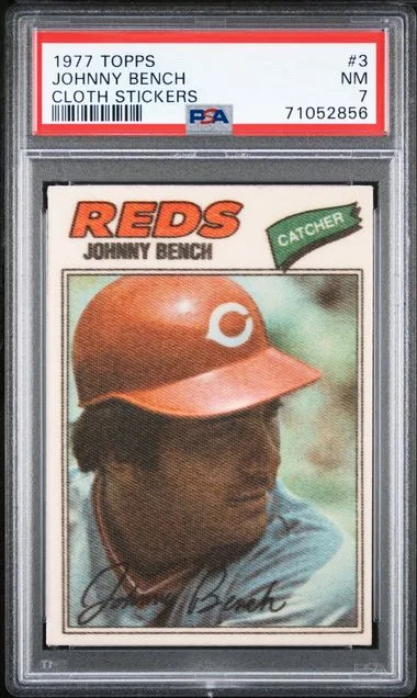 1977 Topps Johnny Bench Cloth Stickers #3 card image