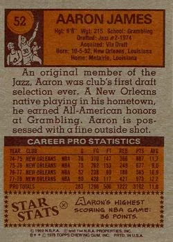 1978-79 Topps Aaron James #52 card back image