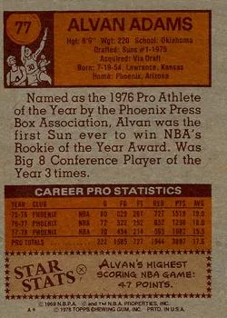 1978-79 Topps Alvan Adams #77 card back image