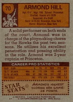 1978-79 Topps Armond Hill #70 card back image