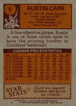 1978-79 Topps Austin Carr #9 card back image
