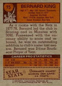 1978-79 Topps Bernard King #75 card back image