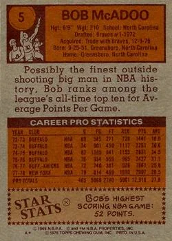 1978-79 Topps Bob McAdoo #5 card back image