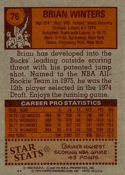 1978-79 Topps Brian Winters #76 card back image
